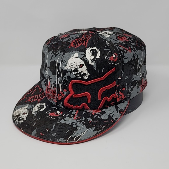Fox Racing Company Zombie‎ All Over Print Hat Cap Flexfit Red/Black Size S/M - Picture 1 of 8